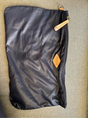 MZ Wallace Navy Nylon Pouch with Tan Leather Logo